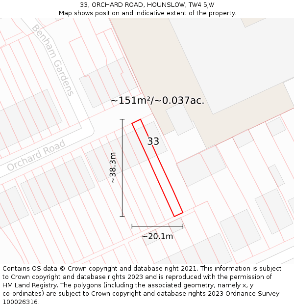 33, ORCHARD ROAD, HOUNSLOW, TW4 5JW: Plot and title map