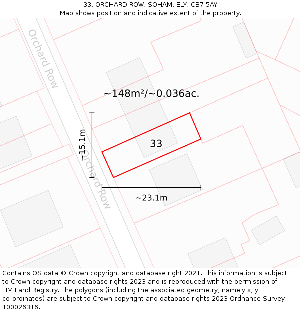 33, ORCHARD ROW, SOHAM, ELY, CB7 5AY: Plot and title map