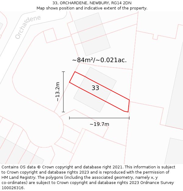 33, ORCHARDENE, NEWBURY, RG14 2DN: Plot and title map