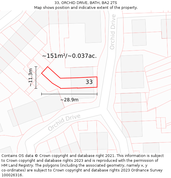 33, ORCHID DRIVE, BATH, BA2 2TS: Plot and title map