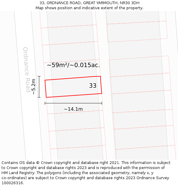33, ORDNANCE ROAD, GREAT YARMOUTH, NR30 3DH: Plot and title map