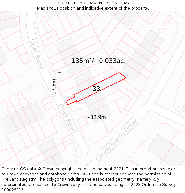 33, ORIEL ROAD, DAVENTRY, NN11 4SP: Plot and title map