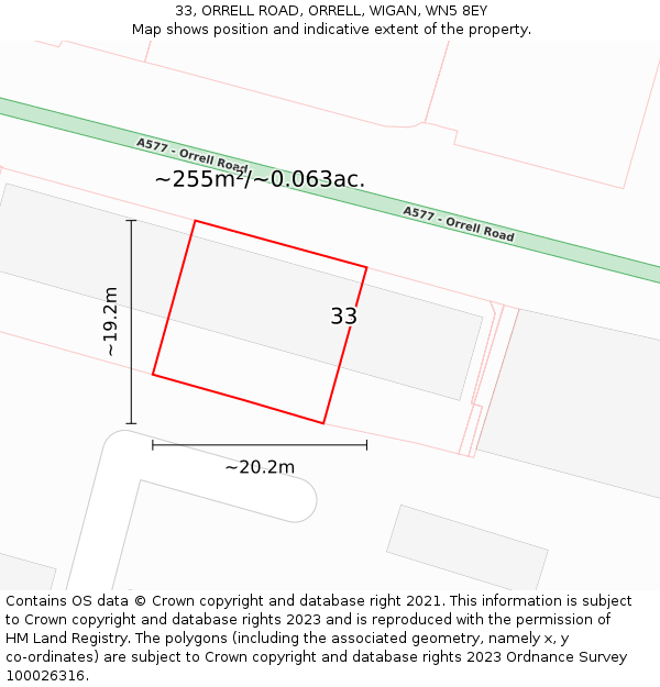33, ORRELL ROAD, ORRELL, WIGAN, WN5 8EY: Plot and title map