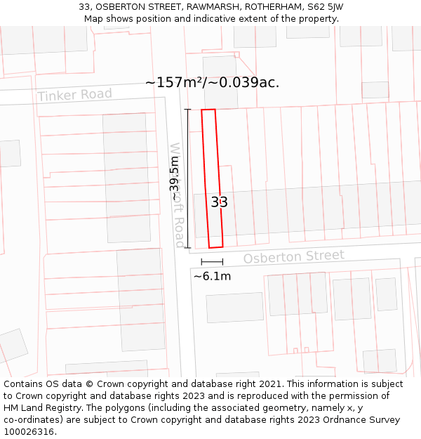 33, OSBERTON STREET, RAWMARSH, ROTHERHAM, S62 5JW: Plot and title map