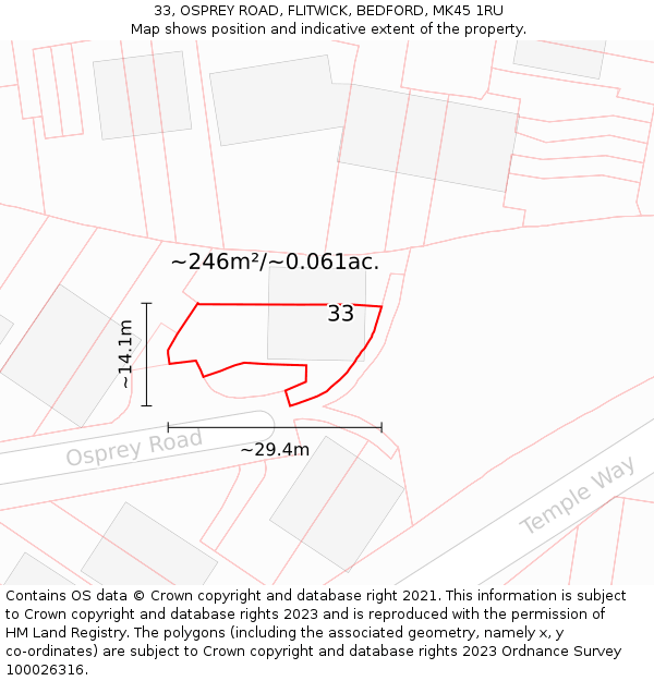 33, OSPREY ROAD, FLITWICK, BEDFORD, MK45 1RU: Plot and title map