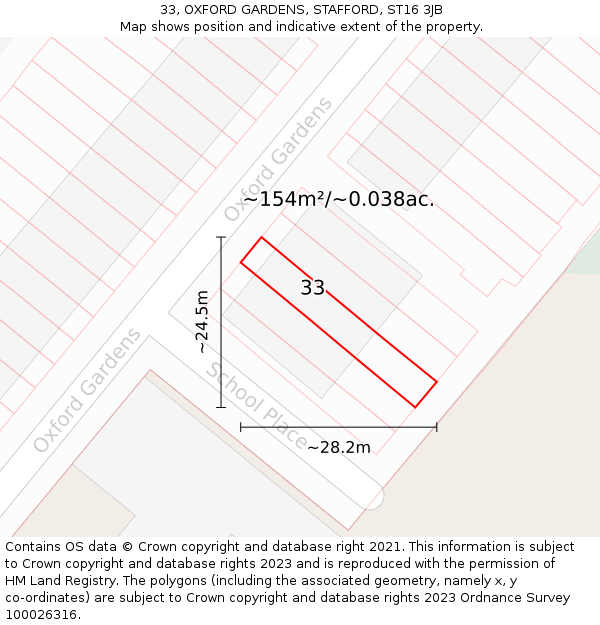33, OXFORD GARDENS, STAFFORD, ST16 3JB: Plot and title map