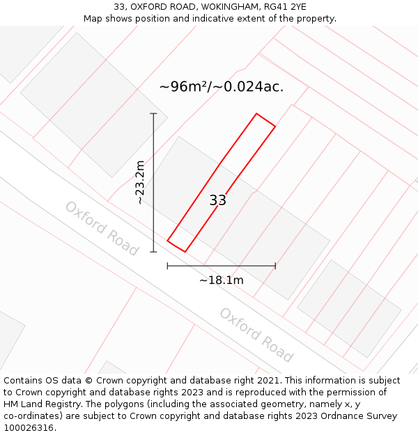 33, OXFORD ROAD, WOKINGHAM, RG41 2YE: Plot and title map