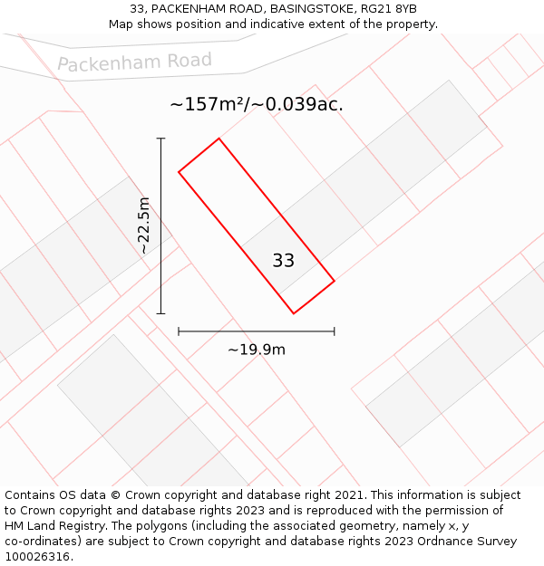 33, PACKENHAM ROAD, BASINGSTOKE, RG21 8YB: Plot and title map