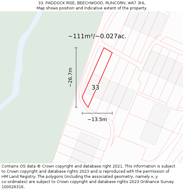 33, PADDOCK RISE, BEECHWOOD, RUNCORN, WA7 3HL: Plot and title map