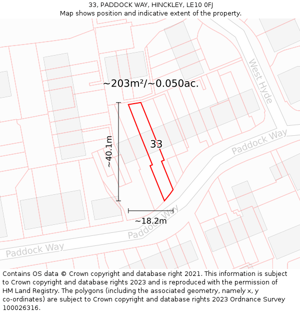 33, PADDOCK WAY, HINCKLEY, LE10 0FJ: Plot and title map