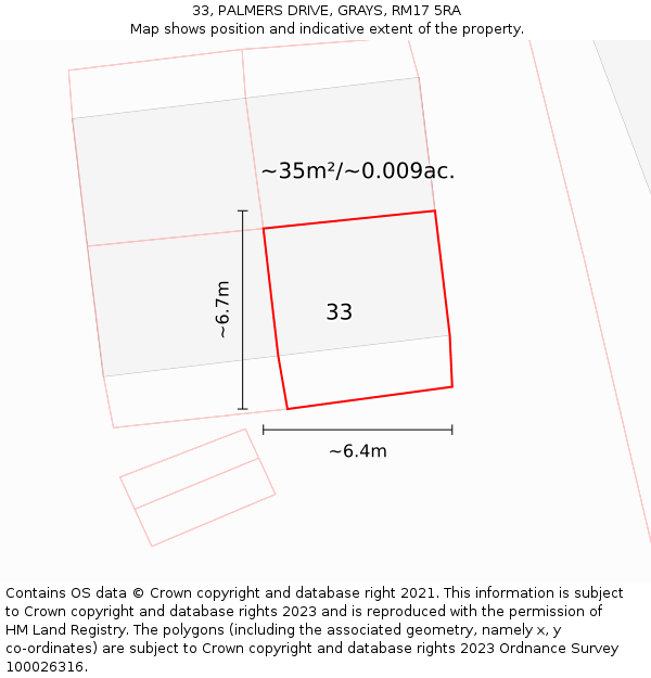33, PALMERS DRIVE, GRAYS, RM17 5RA: Plot and title map