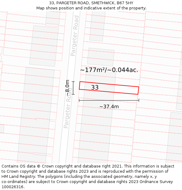 33, PARGETER ROAD, SMETHWICK, B67 5HY: Plot and title map