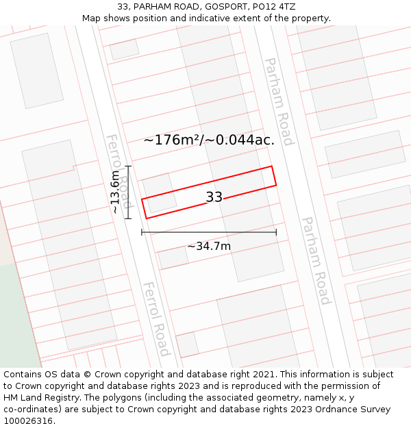 33, PARHAM ROAD, GOSPORT, PO12 4TZ: Plot and title map