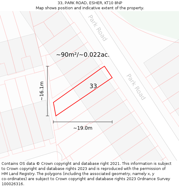 33, PARK ROAD, ESHER, KT10 8NP: Plot and title map