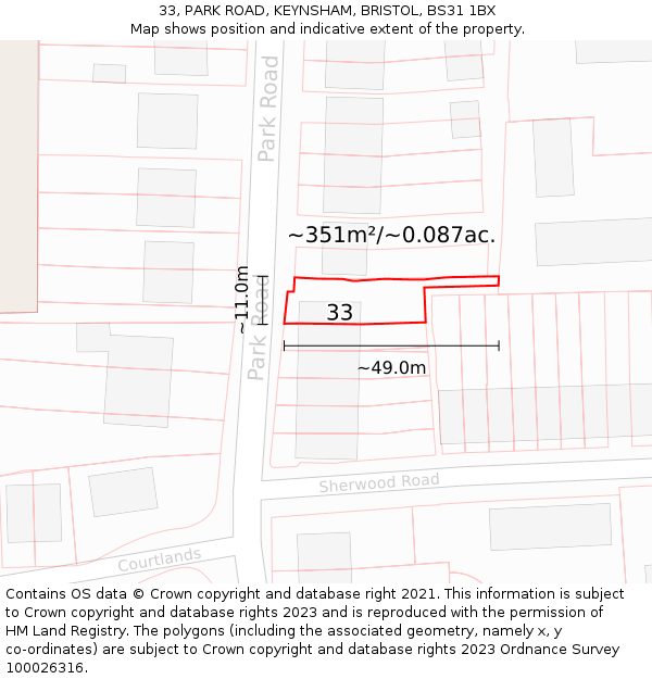 33, PARK ROAD, KEYNSHAM, BRISTOL, BS31 1BX: Plot and title map
