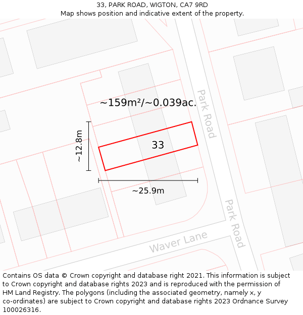 33, PARK ROAD, WIGTON, CA7 9RD: Plot and title map