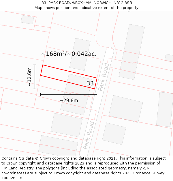 33, PARK ROAD, WROXHAM, NORWICH, NR12 8SB: Plot and title map