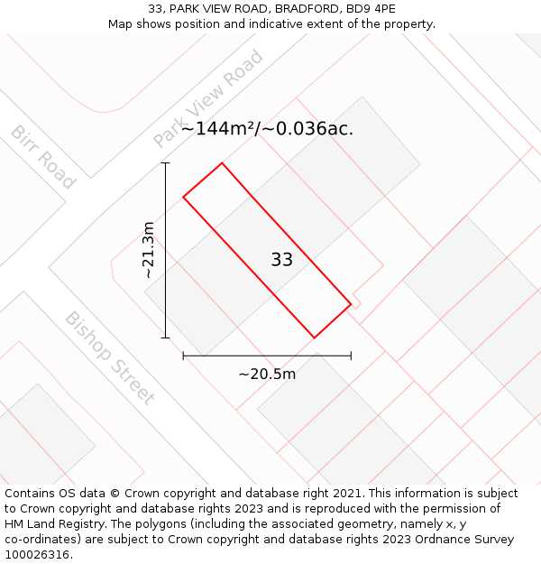 33, PARK VIEW ROAD, BRADFORD, BD9 4PE: Plot and title map