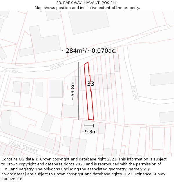 33, PARK WAY, HAVANT, PO9 1HH: Plot and title map