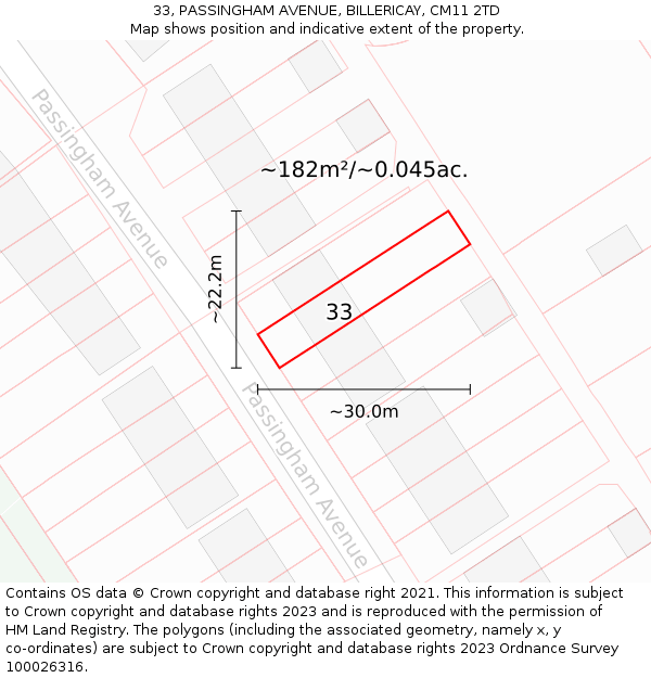 33, PASSINGHAM AVENUE, BILLERICAY, CM11 2TD: Plot and title map