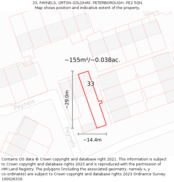 33, PAYNELS, ORTON GOLDHAY, PETERBOROUGH, PE2 5QN: Plot and title map