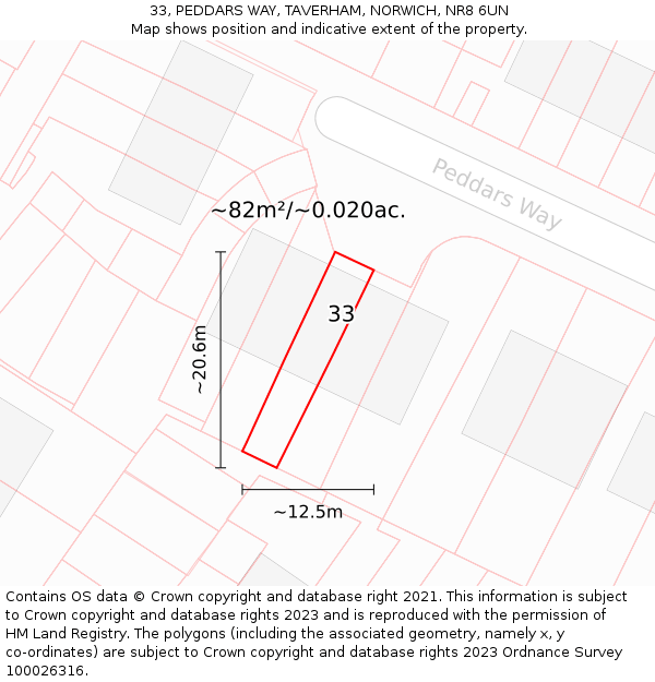 33, PEDDARS WAY, TAVERHAM, NORWICH, NR8 6UN: Plot and title map