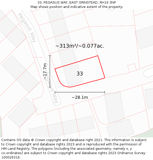 33, PEGASUS WAY, EAST GRINSTEAD, RH19 3NP: Plot and title map