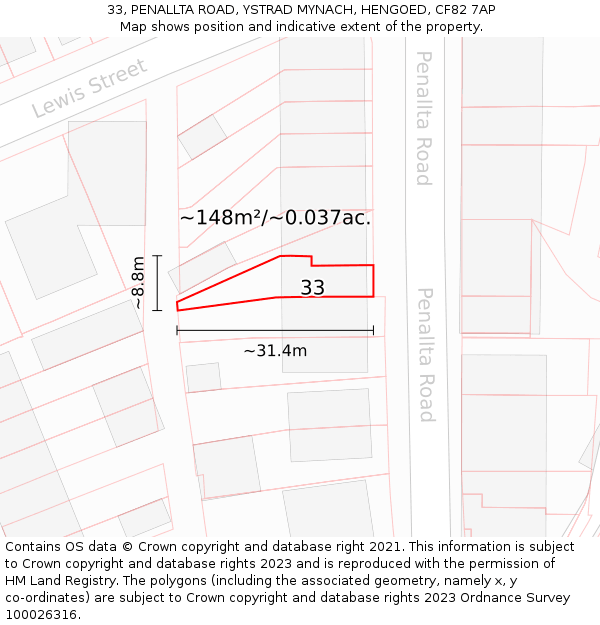 33, PENALLTA ROAD, YSTRAD MYNACH, HENGOED, CF82 7AP: Plot and title map