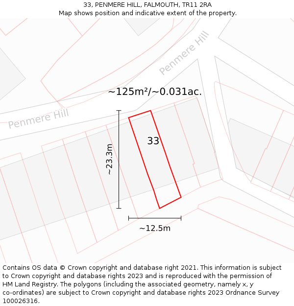 33, PENMERE HILL, FALMOUTH, TR11 2RA: Plot and title map
