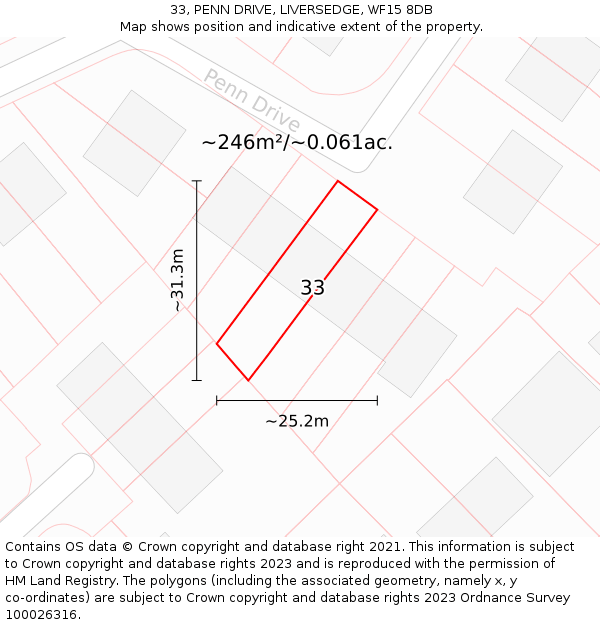 33, PENN DRIVE, LIVERSEDGE, WF15 8DB: Plot and title map