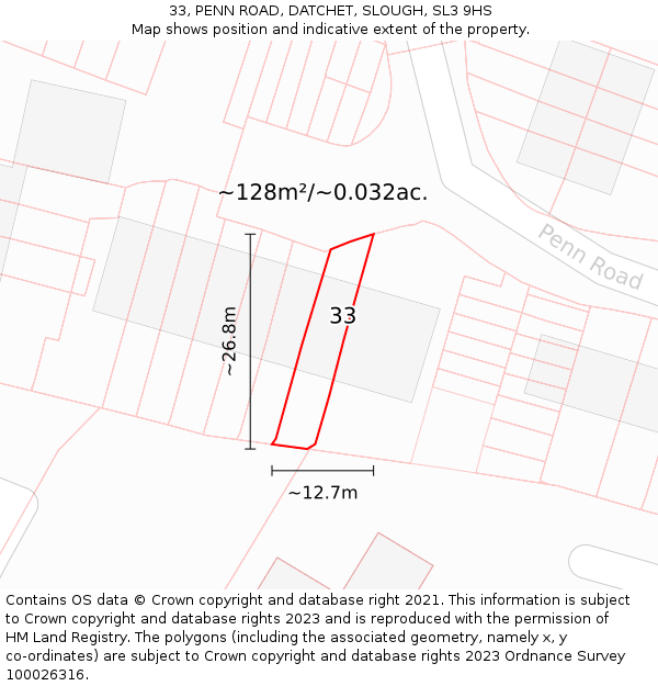 33, PENN ROAD, DATCHET, SLOUGH, SL3 9HS: Plot and title map