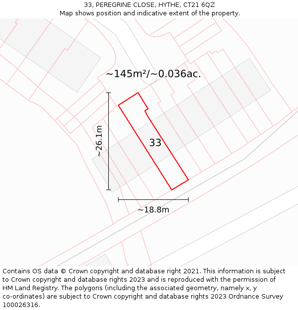 33, PEREGRINE CLOSE, HYTHE, CT21 6QZ: Plot and title map