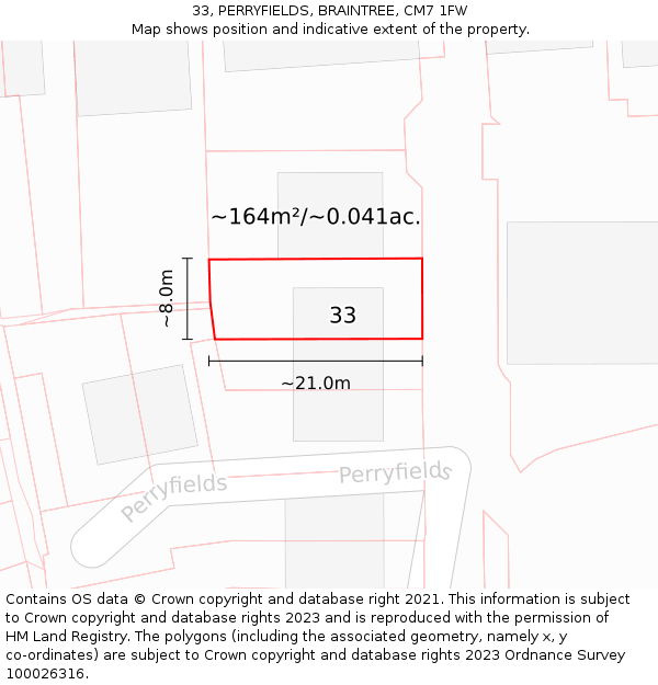 33, PERRYFIELDS, BRAINTREE, CM7 1FW: Plot and title map