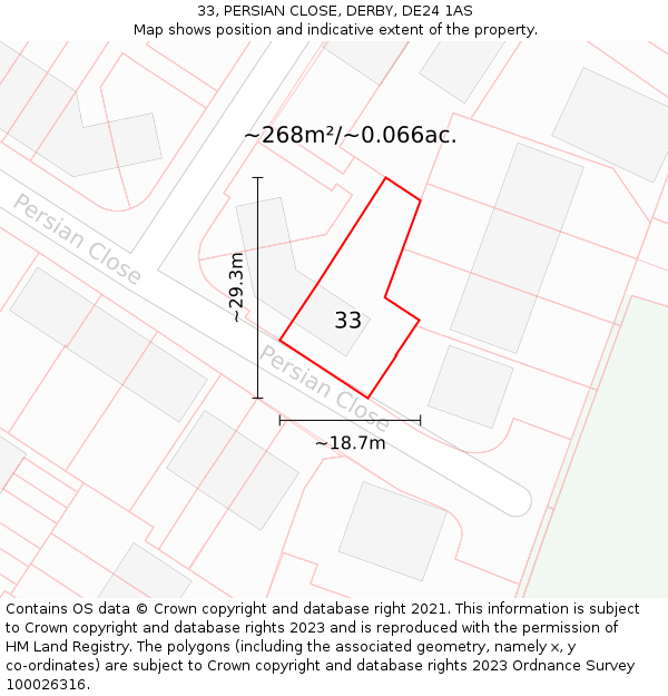 33, PERSIAN CLOSE, DERBY, DE24 1AS: Plot and title map