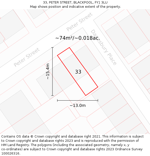 33, PETER STREET, BLACKPOOL, FY1 3LU: Plot and title map