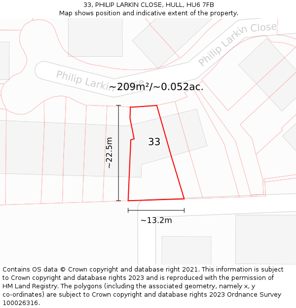 33, PHILIP LARKIN CLOSE, HULL, HU6 7FB: Plot and title map