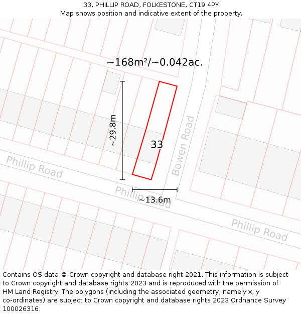 33, PHILLIP ROAD, FOLKESTONE, CT19 4PY: Plot and title map