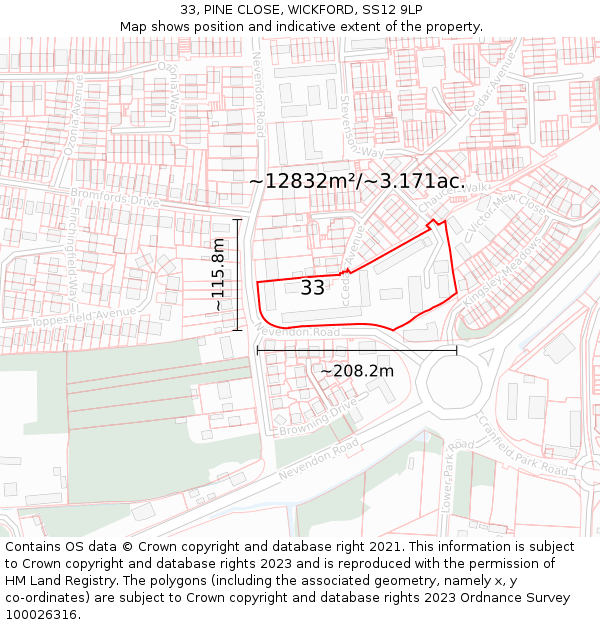33, PINE CLOSE, WICKFORD, SS12 9LP: Plot and title map