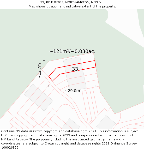 33, PINE RIDGE, NORTHAMPTON, NN3 5LL: Plot and title map
