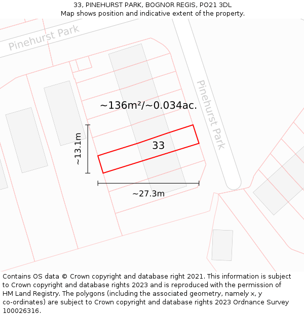 33, PINEHURST PARK, BOGNOR REGIS, PO21 3DL: Plot and title map