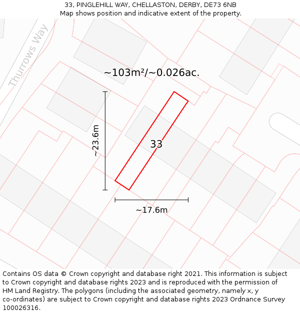 33, PINGLEHILL WAY, CHELLASTON, DERBY, DE73 6NB: Plot and title map
