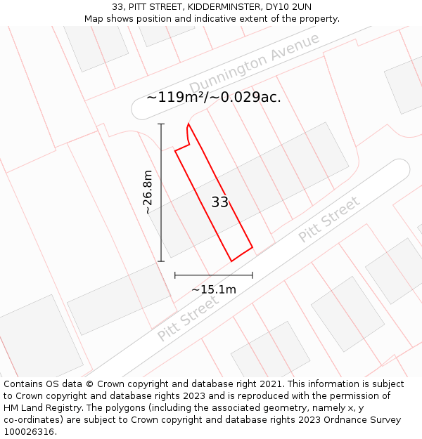 33, PITT STREET, KIDDERMINSTER, DY10 2UN: Plot and title map