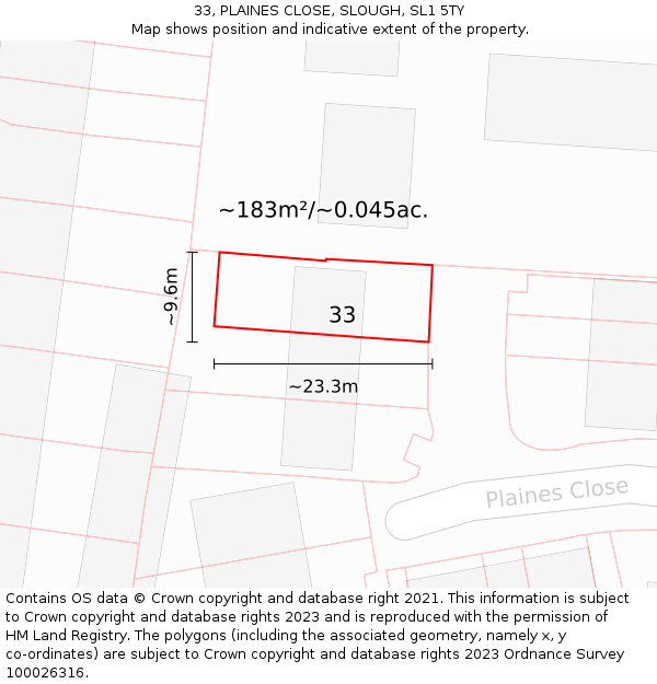 33, PLAINES CLOSE, SLOUGH, SL1 5TY: Plot and title map