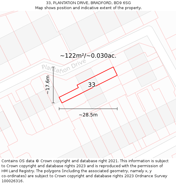 33, PLANTATION DRIVE, BRADFORD, BD9 6SG: Plot and title map