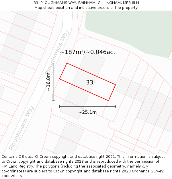 33, PLOUGHMANS WAY, RAINHAM, GILLINGHAM, ME8 8LH: Plot and title map