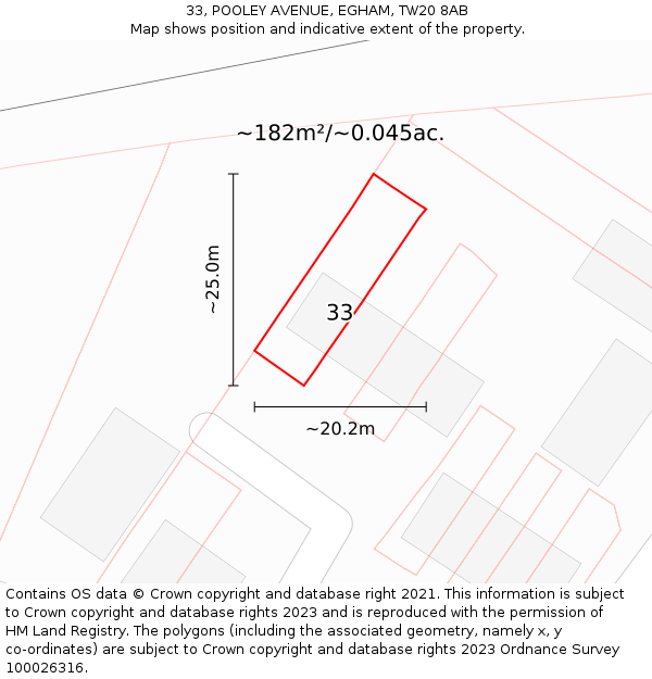 33, POOLEY AVENUE, EGHAM, TW20 8AB: Plot and title map