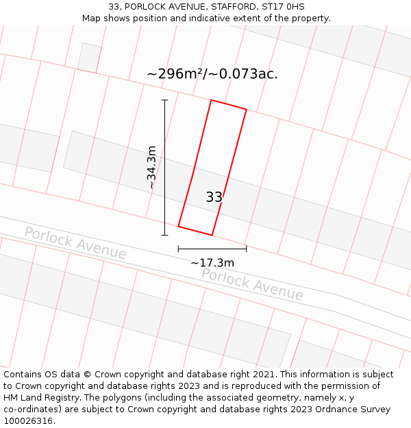33, PORLOCK AVENUE, STAFFORD, ST17 0HS: Plot and title map