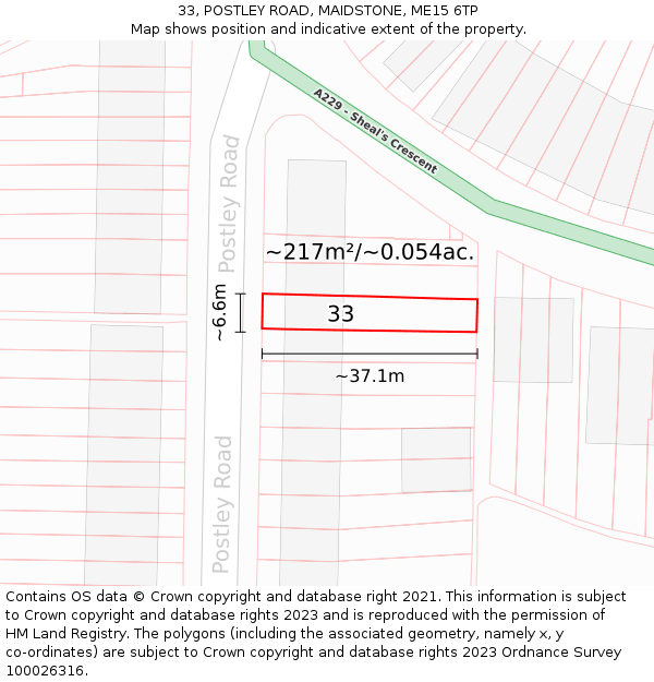 33, POSTLEY ROAD, MAIDSTONE, ME15 6TP: Plot and title map