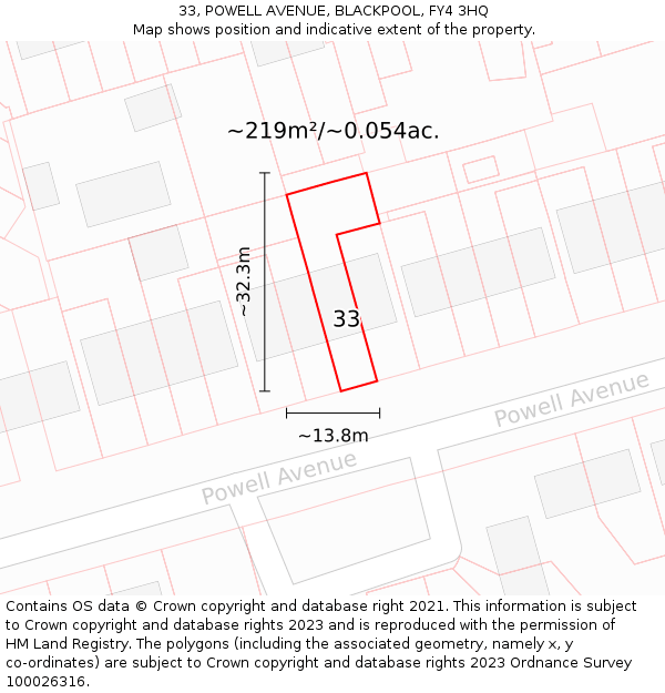 33, POWELL AVENUE, BLACKPOOL, FY4 3HQ: Plot and title map