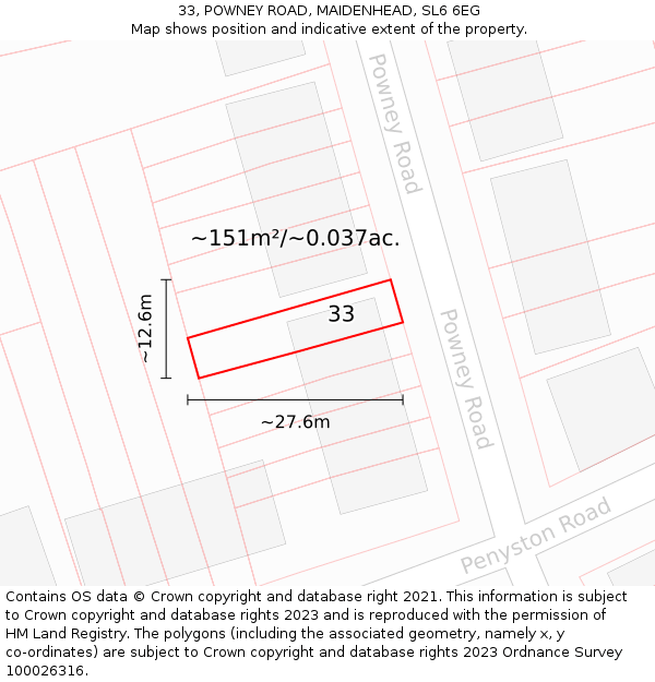 33, POWNEY ROAD, MAIDENHEAD, SL6 6EG: Plot and title map